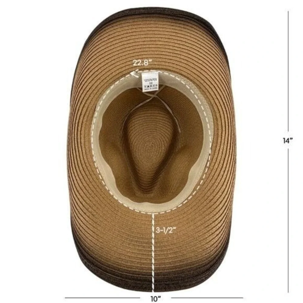 Two Tone Western Paper Straw Cowboy Hat Steer‎ Head Band NWT